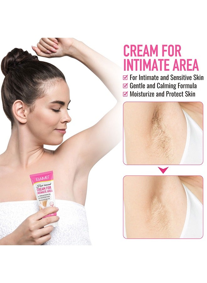 Hair Removal Cream For Intimate Area，Painless Flawless Depilatory Cream For Private Areas, Pubic, Bikini, Body, Leg, And Underarms, Sensitive Formula For All Skin Types, Long-Lasting Fast-Acting 60g