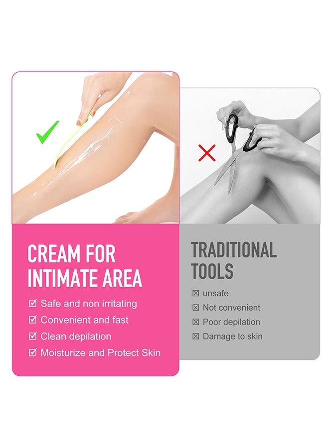 Hair Removal Cream For Intimate Area，Painless Flawless Depilatory Cream For Private Areas, Pubic, Bikini, Body, Leg, And Underarms, Sensitive Formula For All Skin Types, Long-Lasting Fast-Acting 60g