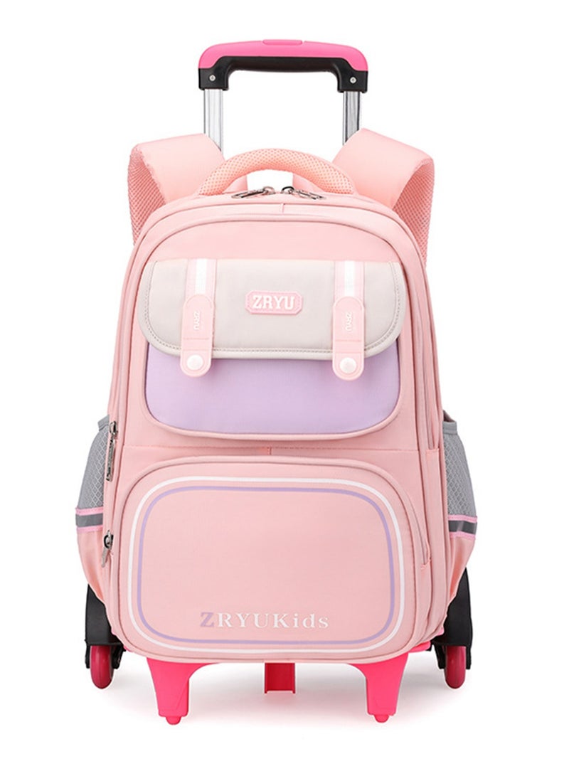 Kids Trolley Backpack, Detachable Rolling Backpack, Wheeled Backpack, Children Roller Backpack, Large Capacity School Bag, Wheeled Travel Bag For Girls Pink School Bag