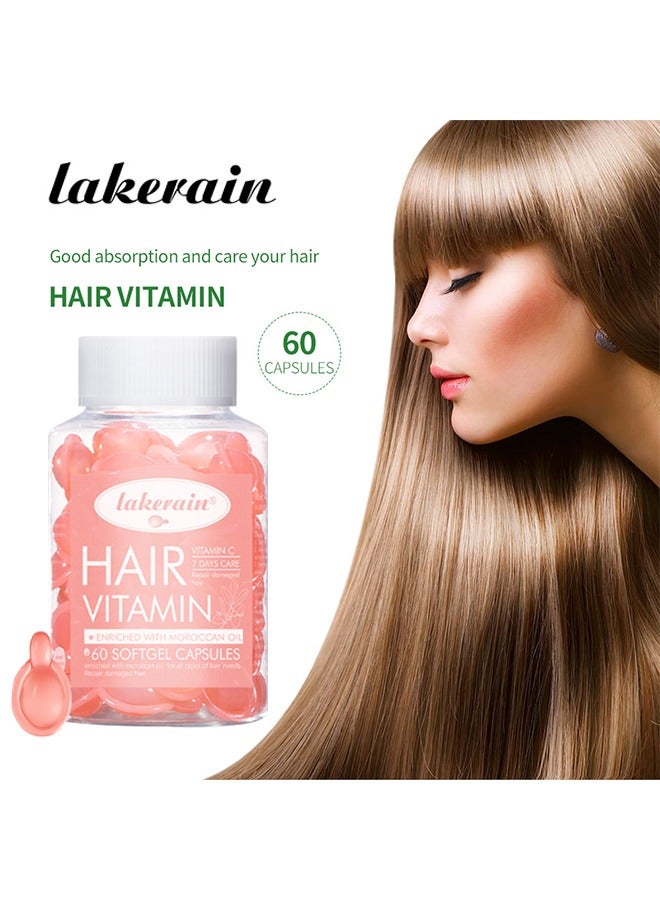 Hair Vitamin 7 Days Care Repair Damaged Hair,Vitamin C & Moroccan Oil Hair Care Capsules Complex Oil Repair Damaged Hair Scalp Treatment Hair Growth Repair Serum for Women & Men 60 Pieces