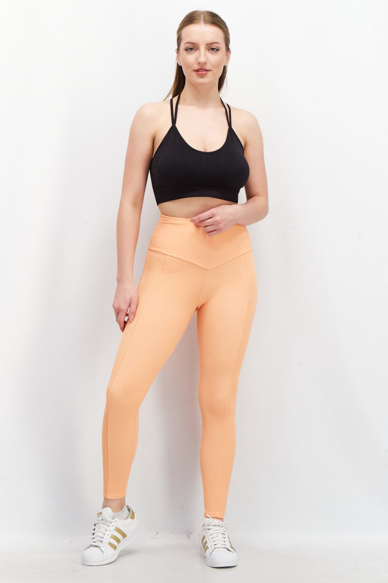 Women Sportwear Fit Textured Training Leggings, Orange