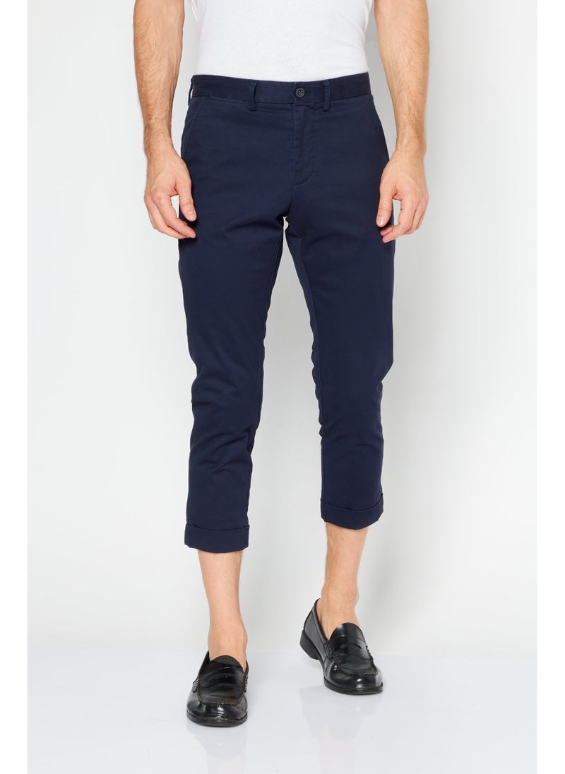 Men Slim Fit Solid Chino Pants, Navy