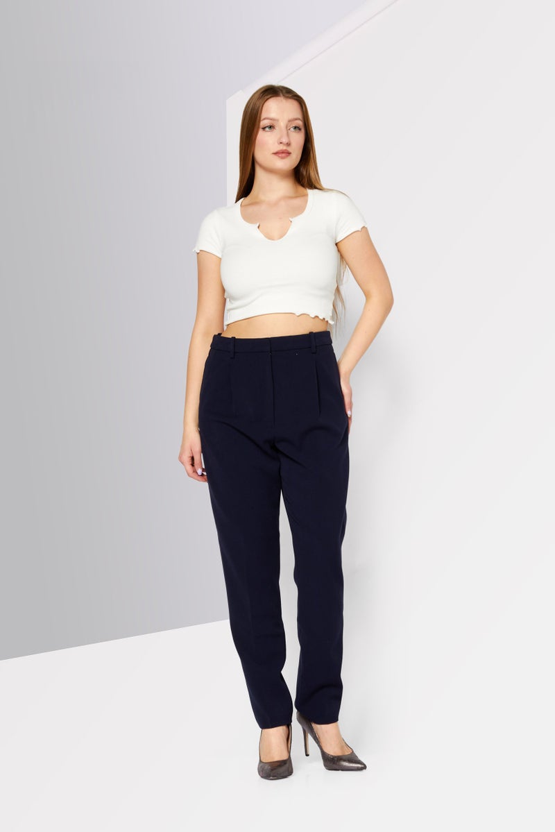 Women Wide Leg Printed Chino Pants, Navy Blue