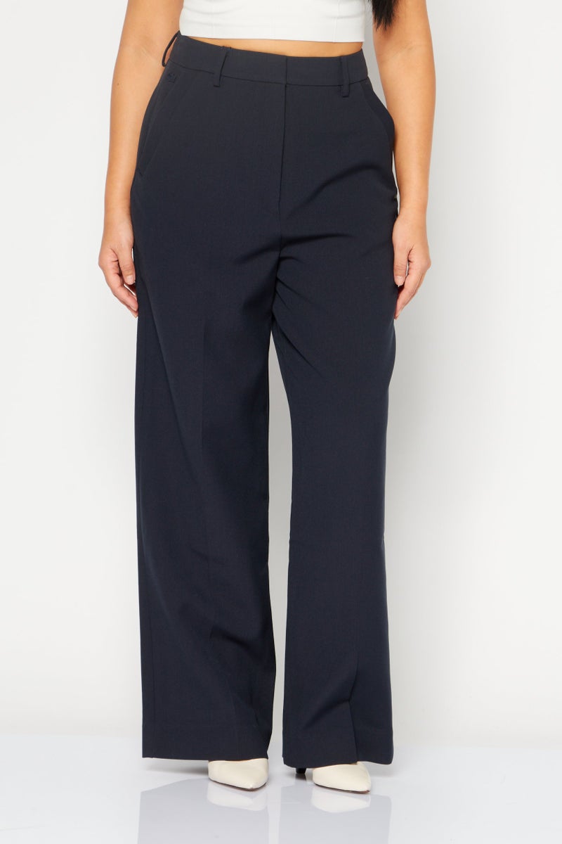 Women Plain Wide Leg Pants, Navy Blue