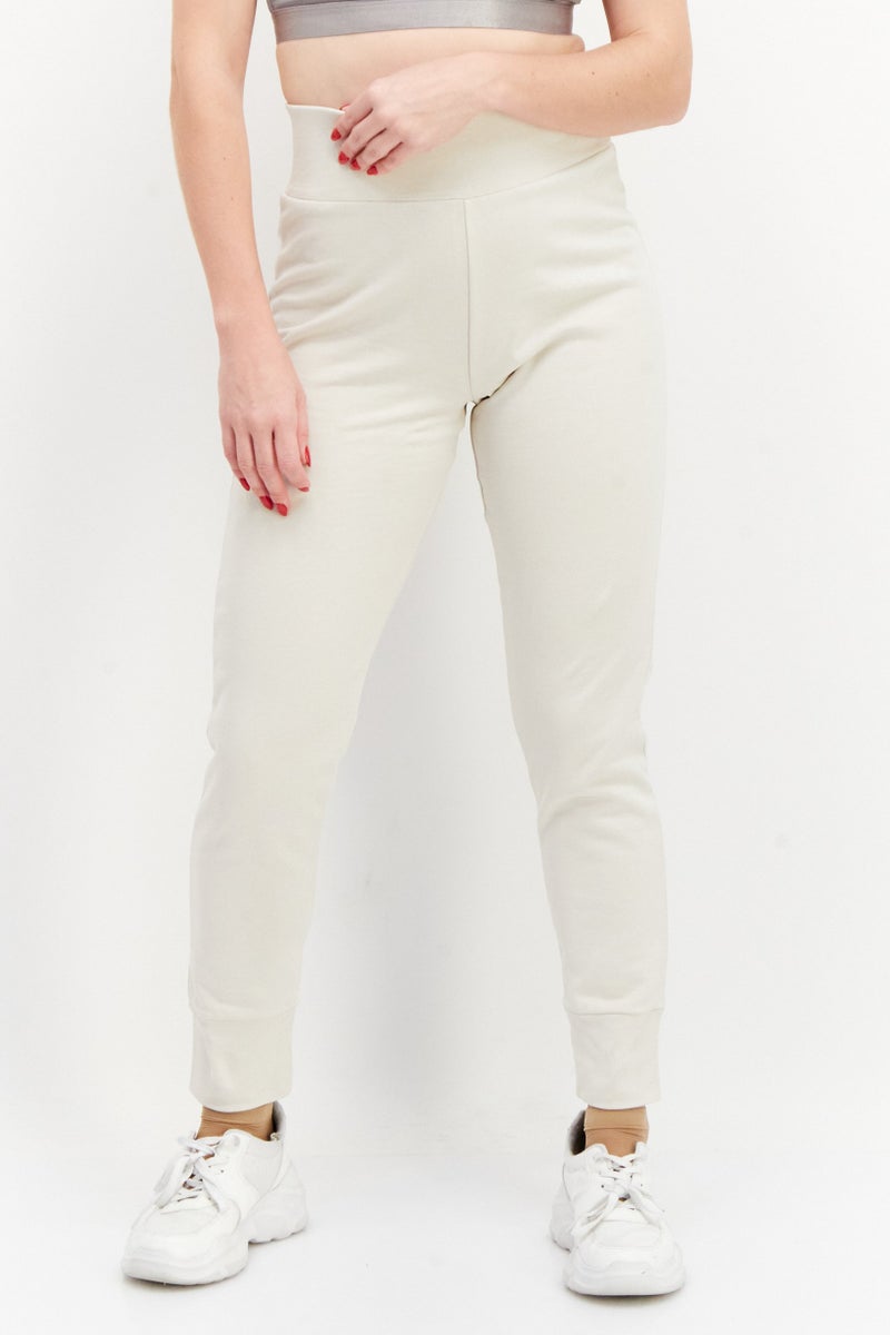 Women Solid Basic Tapered Pull On Jogger Pants, Light Beige