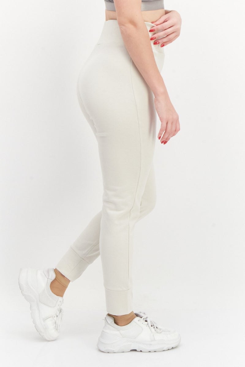 Women Solid Basic Tapered Pull On Jogger Pants, Light Beige