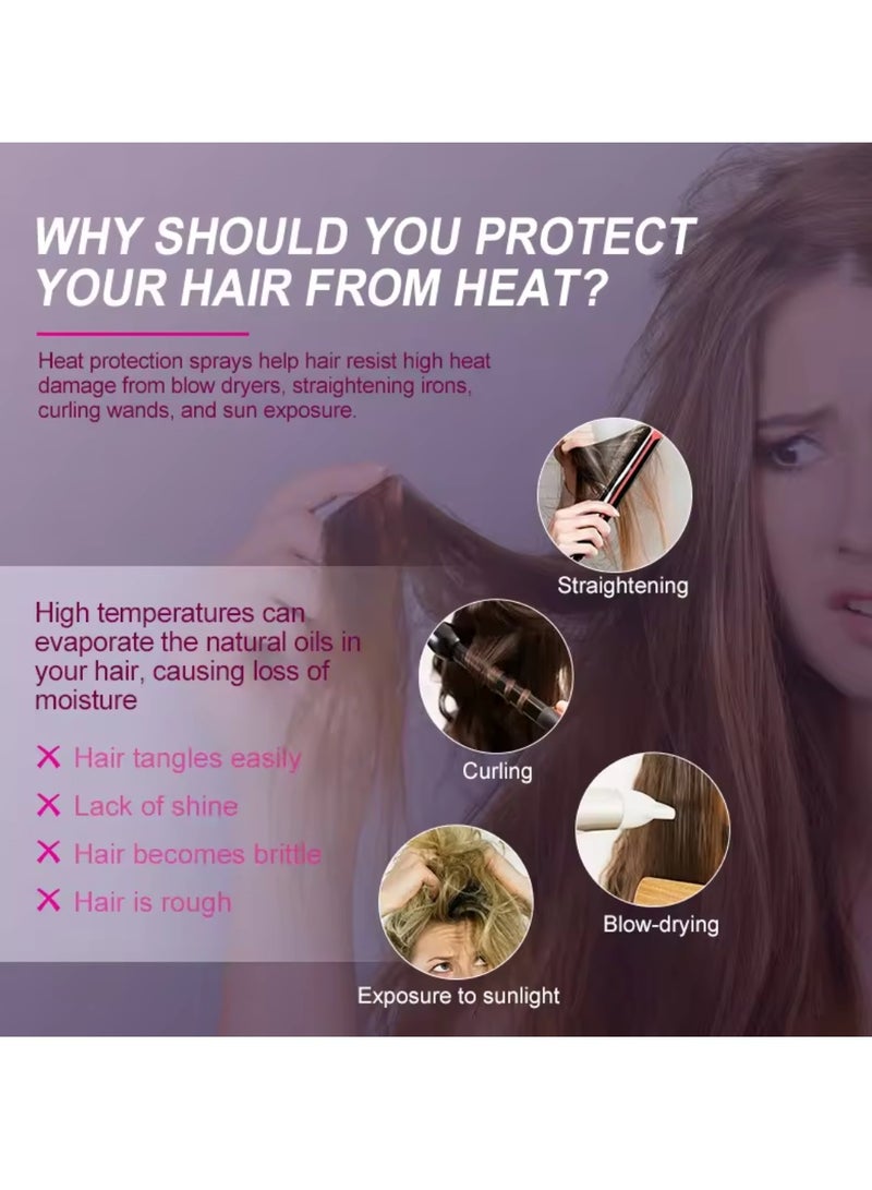 75ml Heat Protection Spray for Hair Reduce Frizz Hydrate Smooth Hair for 3 Days Heat Protection Up to 240°C+ 470°F for Curling Perming Blow Dry Leave in Essential Oil Heat Protection Spray