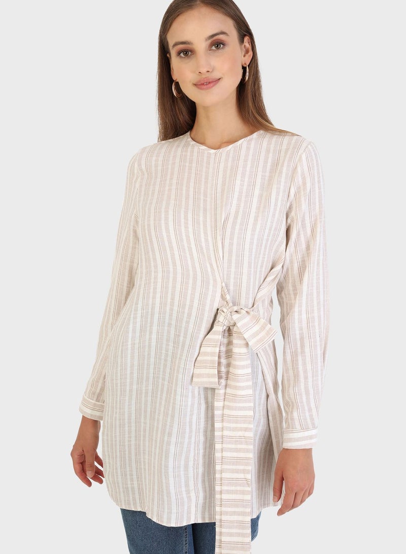 Belt Detail Striped Tunic