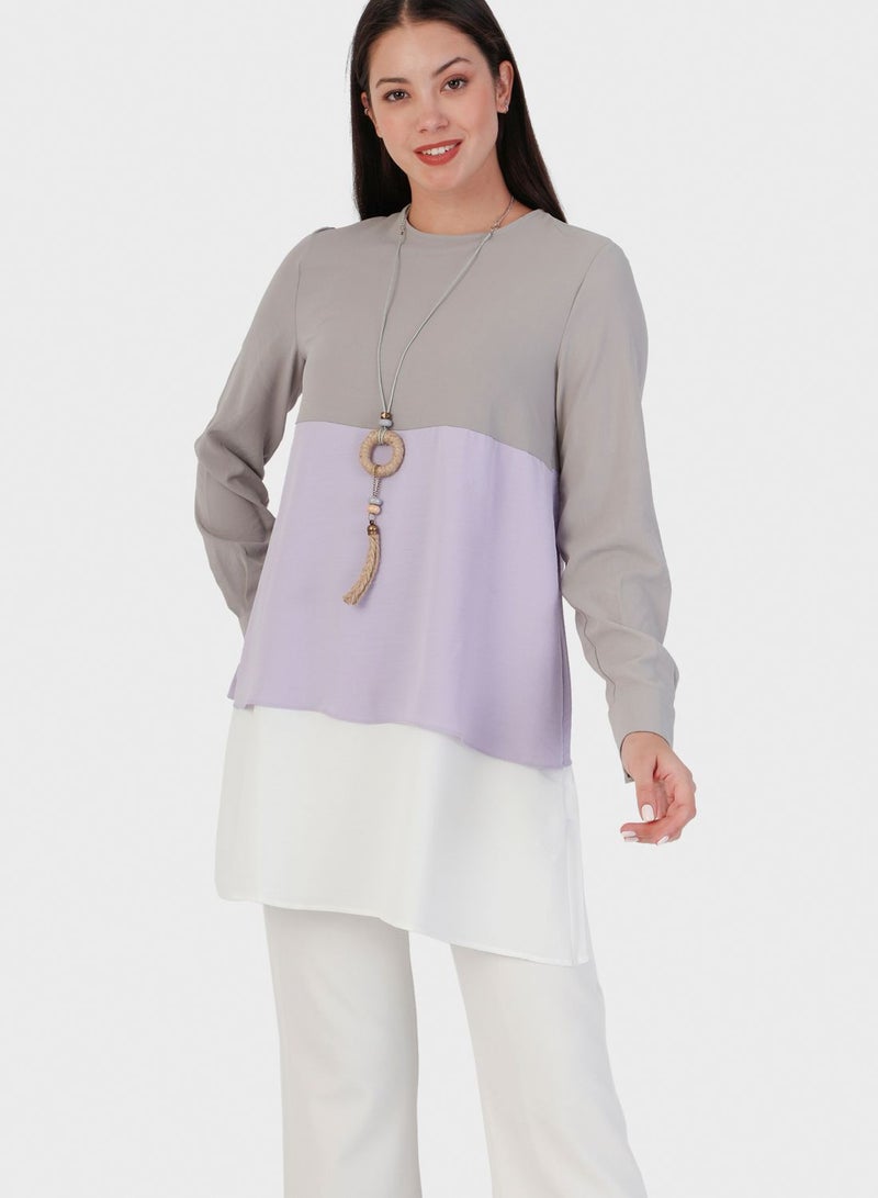 Colorblock Crew Neck Tunic