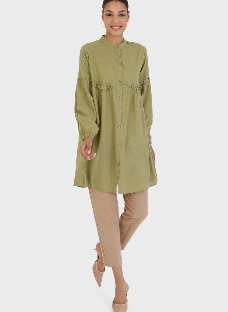 Balloon Sleeve Ruffle Detail Tunic