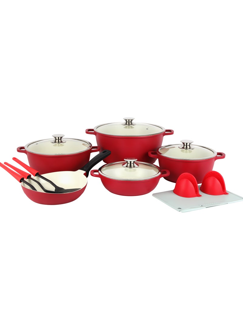 Delcasa 16 Piece Non-Stick Ceramic Coated Cookware Set DC3436 Diecast Aluminum Body with 5-Layer Coating, CD Bottom, Bakelite Handles and Glass Lid