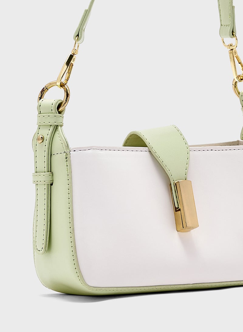 Metal Trim Detail Crossbody Bag With Long Strap