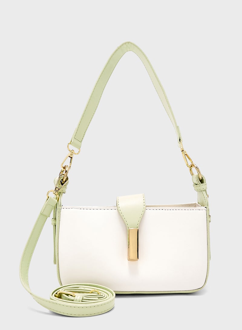 Metal Trim Detail Crossbody Bag With Long Strap