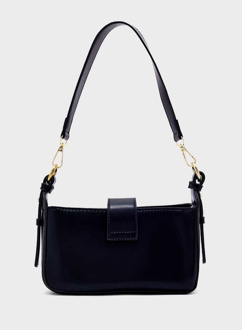 Metal Trim Detail Crossbody Bag With Long Strap