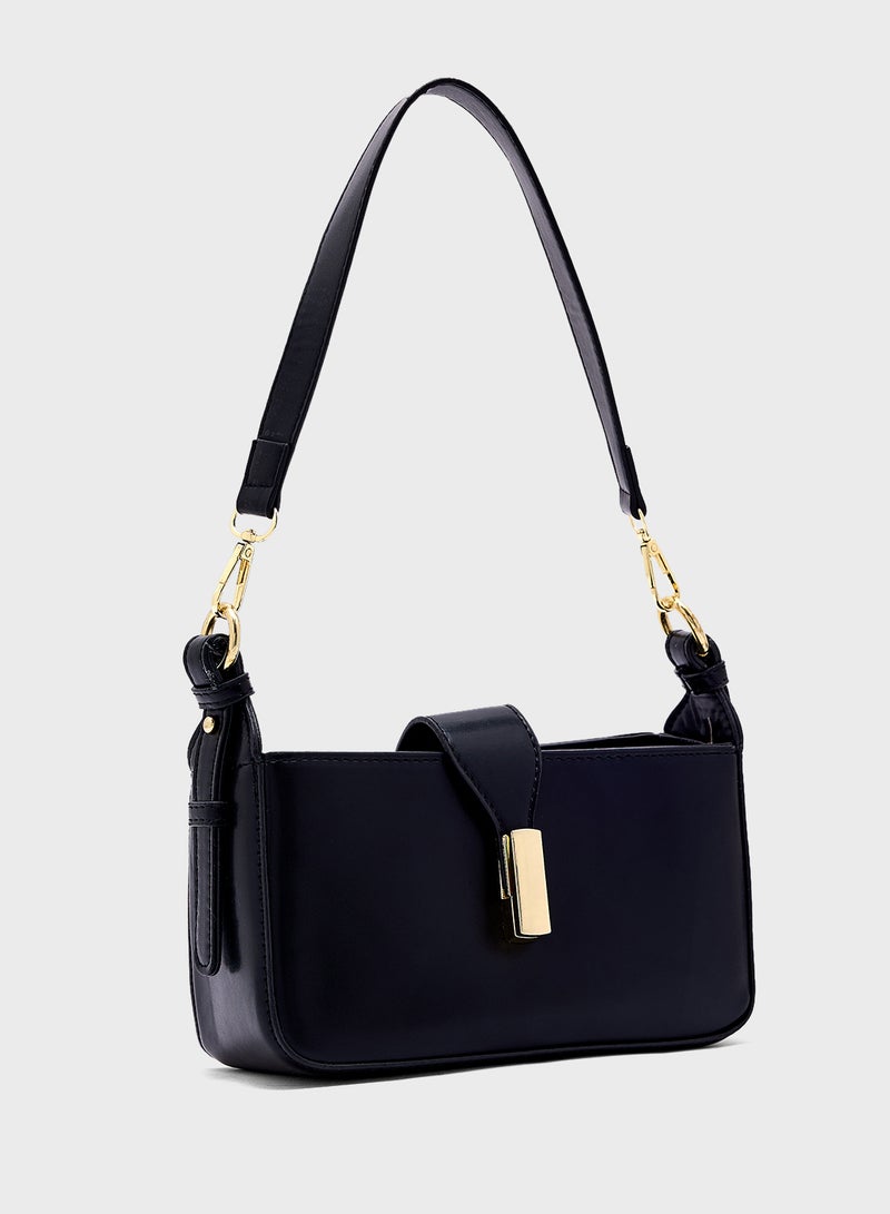 Metal Trim Detail Crossbody Bag With Long Strap