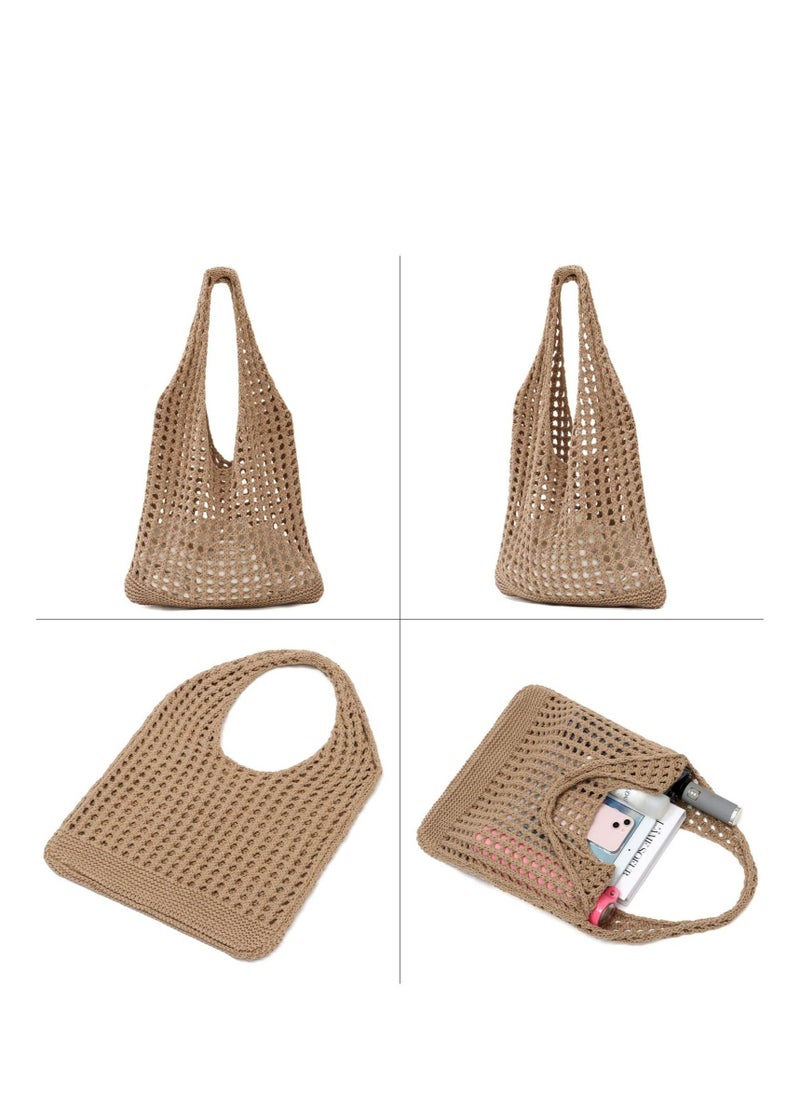 Crochet Mesh Beach Tote Bag, Summer Aesthetic Knit Shoulder Bag, Women Knited Boho Tote Bag, Suitable for Vacation, Travel, Shopping, Work