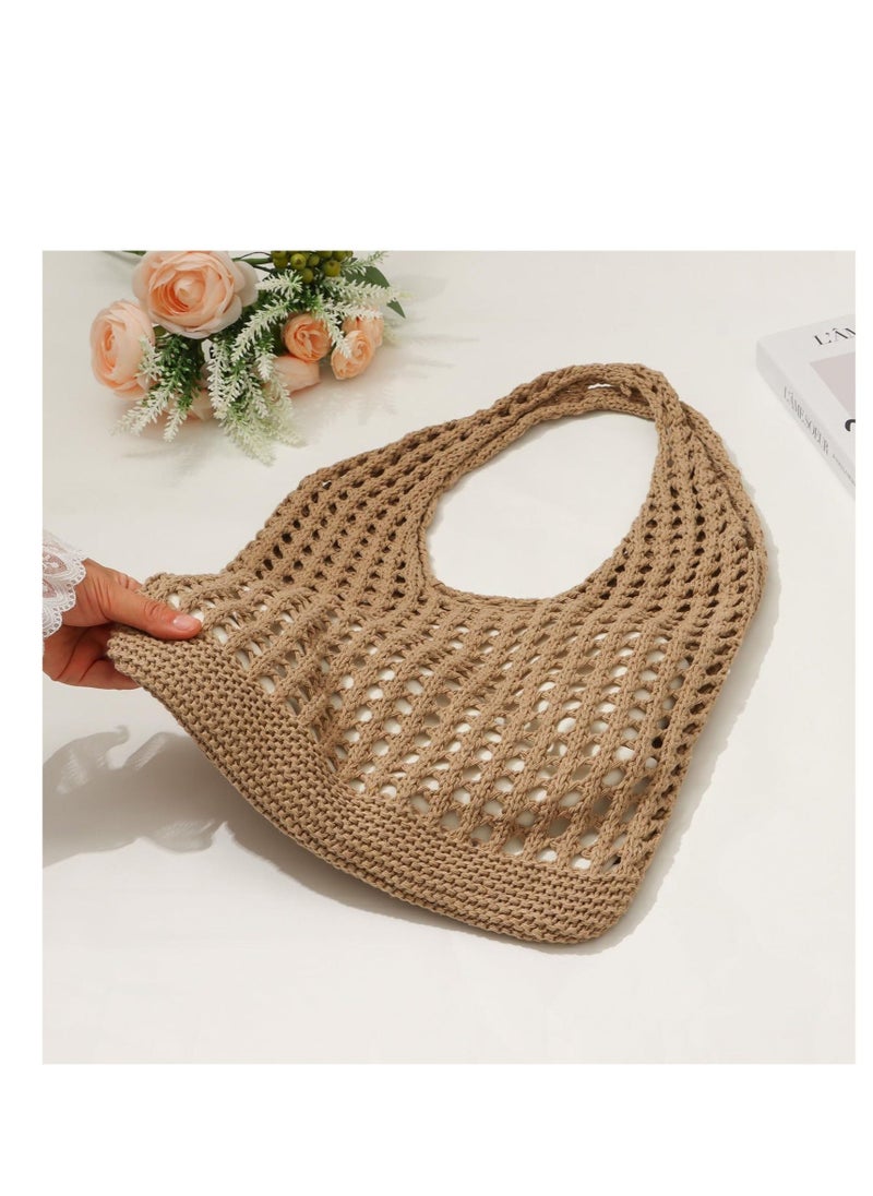 Crochet Mesh Beach Tote Bag, Summer Aesthetic Knit Shoulder Bag, Women Knited Boho Tote Bag, Suitable for Vacation, Travel, Shopping, Work