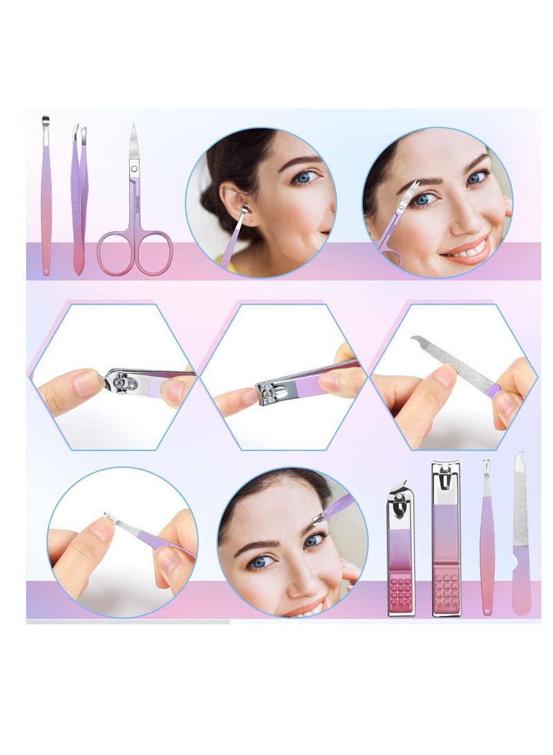 Manicure Set Women Nail Clippers Manicure Pedicure Kit Basis Stainless Steel Manicure Kit Grooming Kit Nail Clipper Set Personal Nail Care Tools with Travel Case Gift for Women