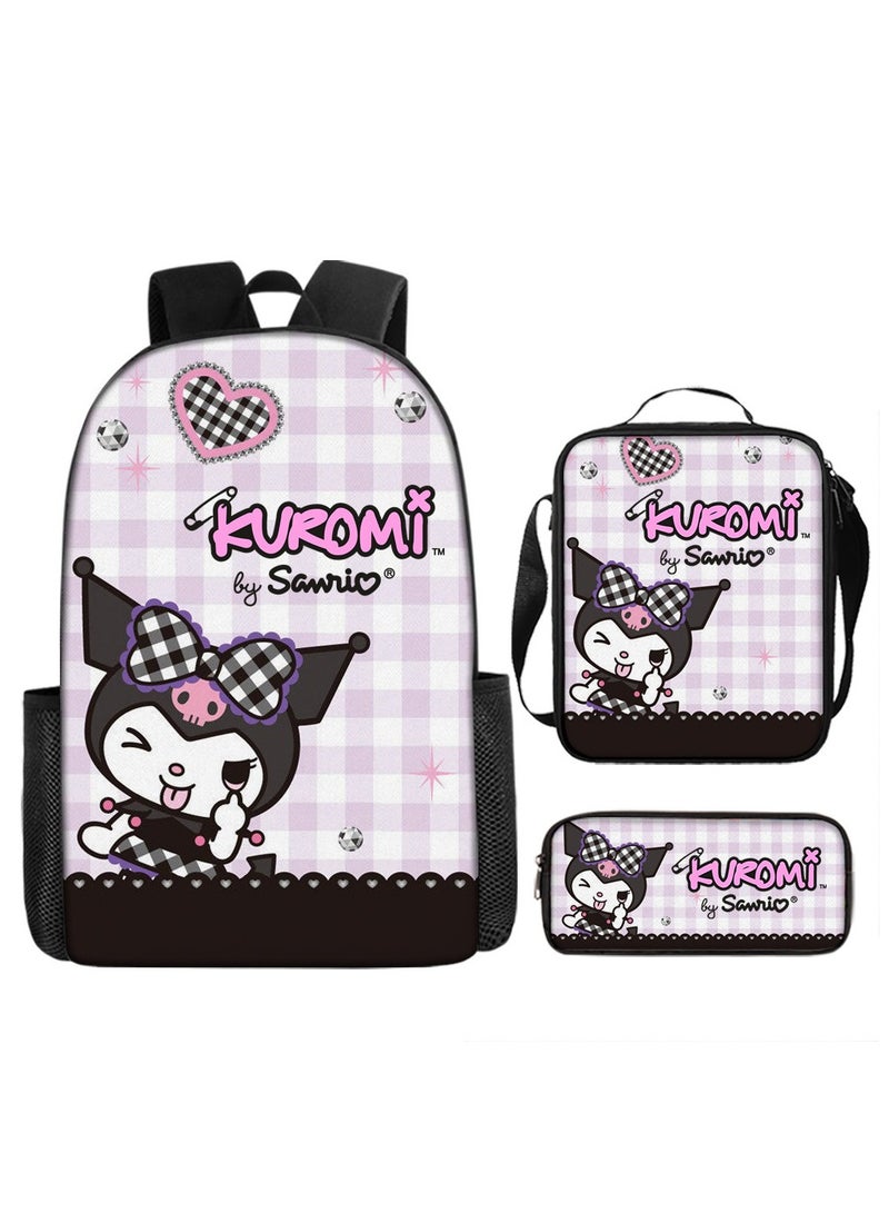 Kuromi Schoolbag Student Popular Cartoon Backpack Shoulder Bag Pencil Case Three-Piece Set 29*16*42cm