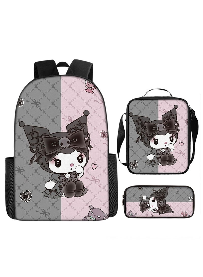 Kuromi Schoolbag Student Popular Cartoon Backpack Shoulder Bag Pencil Case Three-Piece Set 29*16*42cm