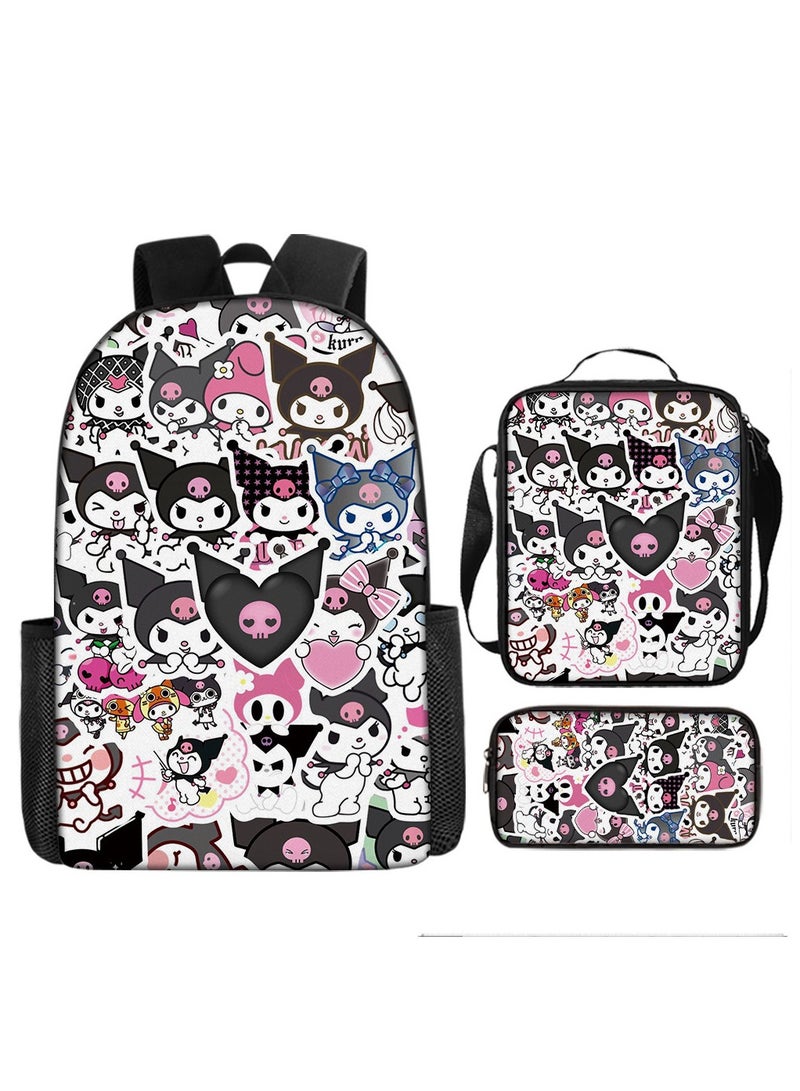 Kuromi Schoolbag Student Popular Cartoon Backpack Shoulder Bag Pencil Case Three-Piece Set 29*16*42cm