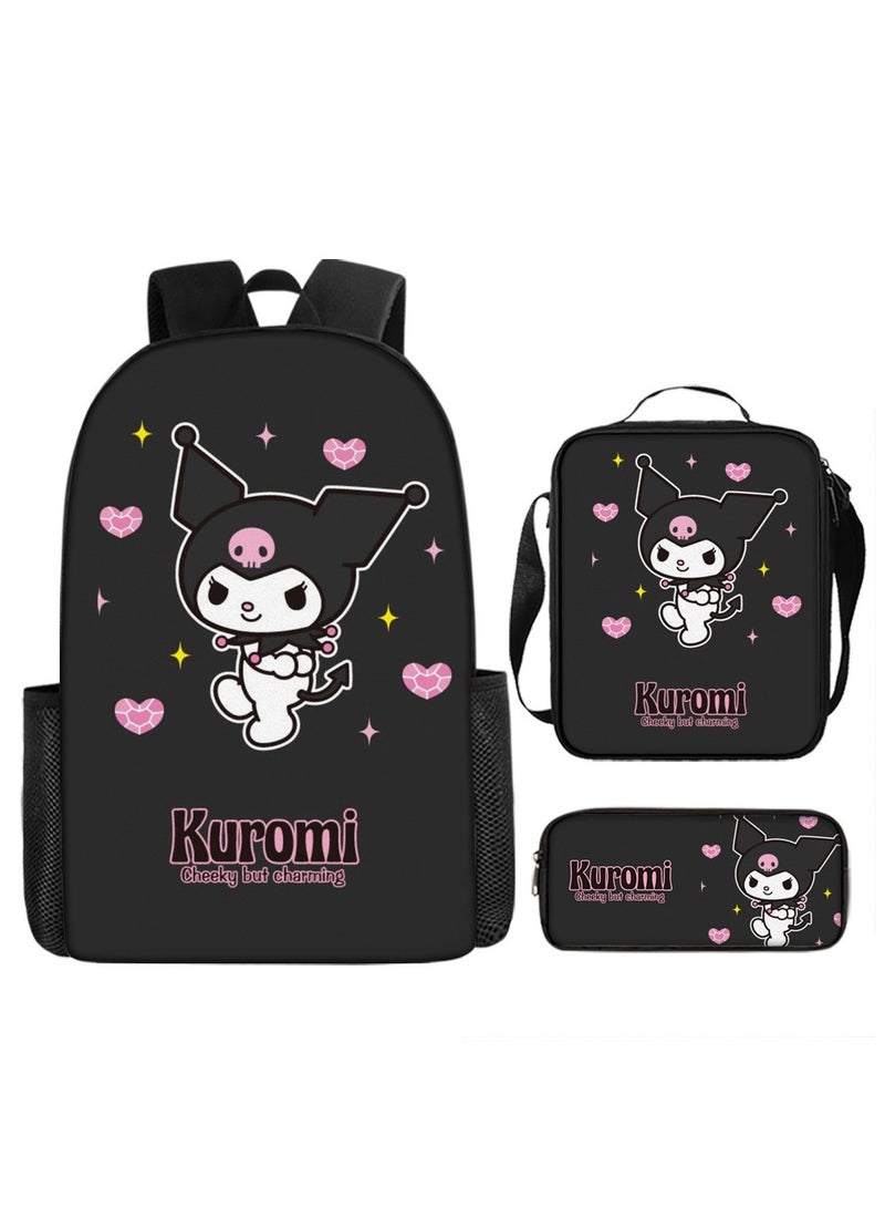 Kuromi Schoolbag Student Popular Cartoon Backpack Shoulder Bag Pencil Case Three-Piece Set 29*16*42cm