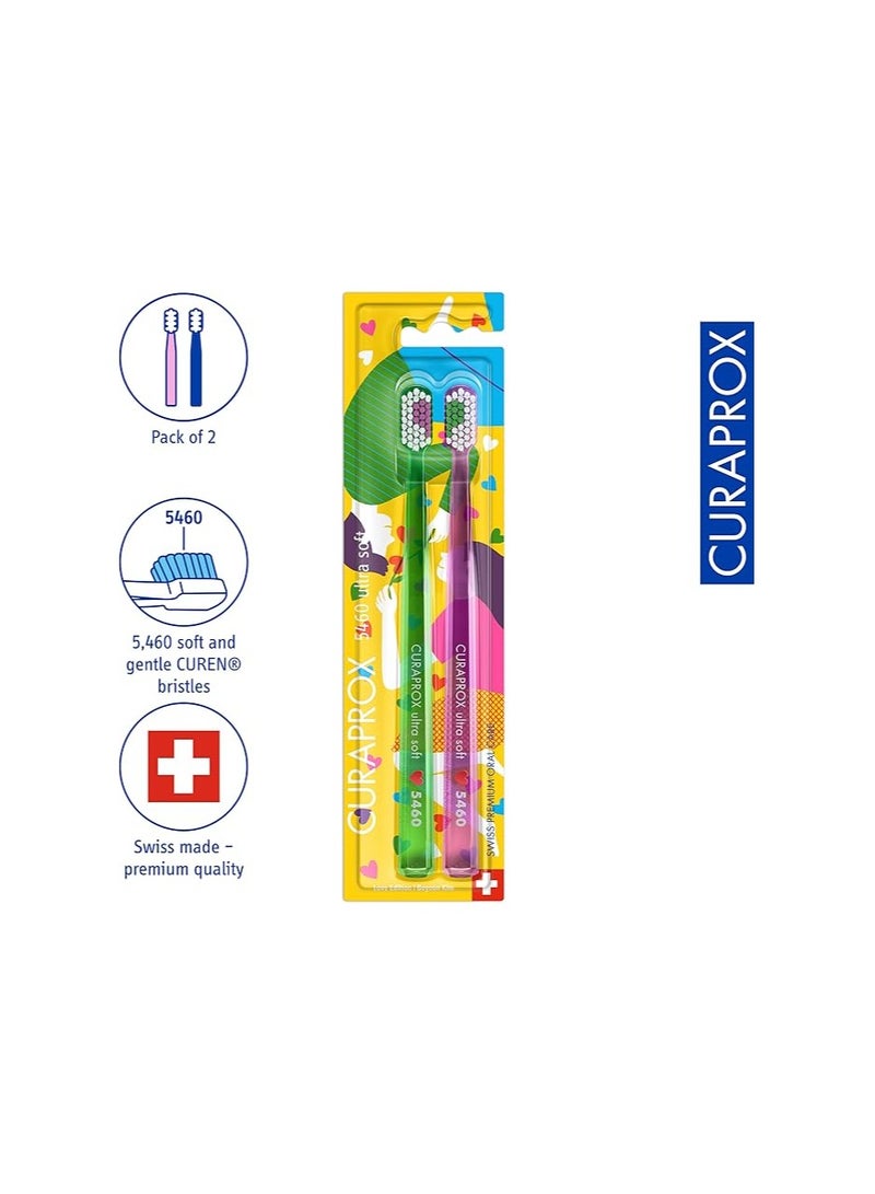 Curaprox CS 5460 Manual Toothbrush Ultra Soft Special Edition Love 2023 Soft Toothbrush Pack of 2