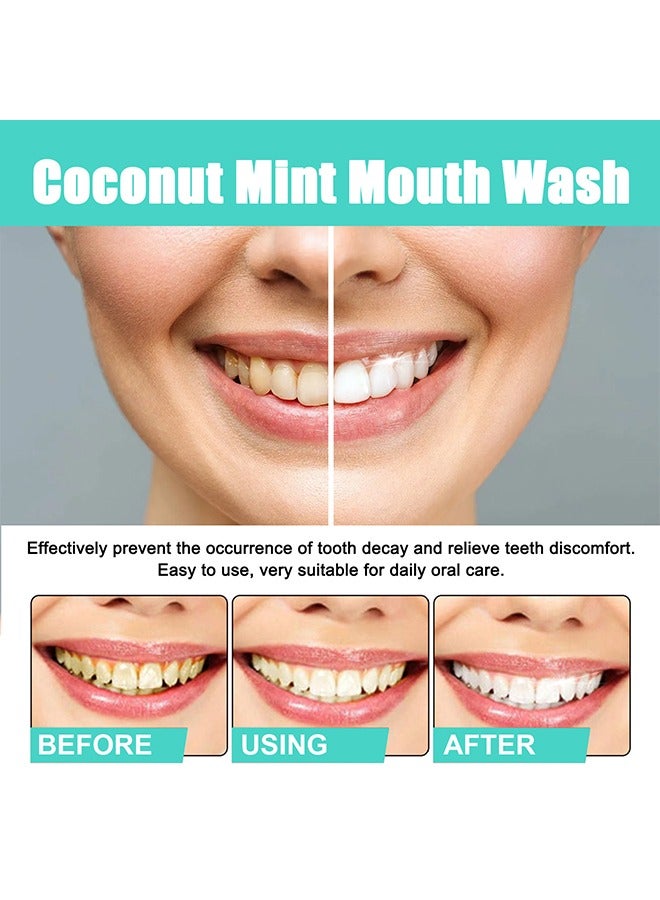 Whitening Mouth Wash,Coconut & Peppermint Oil with Tongue Scraper Inside the Box - Natural, Alcohol Free Mouthwash to Help With Fresh Breath, Teeth Whitening and Healthier Teeth & Gums 100ml