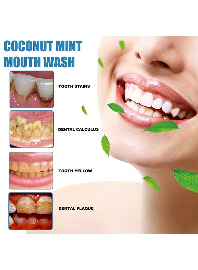 Whitening Mouth Wash,Coconut & Peppermint Oil with Tongue Scraper Inside the Box - Natural, Alcohol Free Mouthwash to Help With Fresh Breath, Teeth Whitening and Healthier Teeth & Gums 100ml