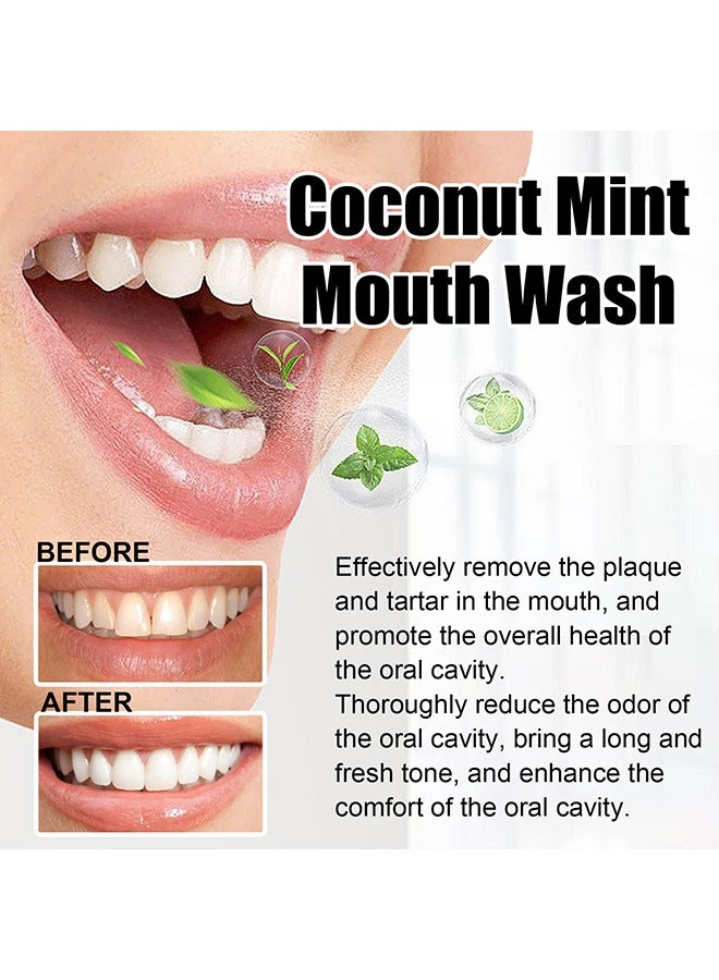 Whitening Mouth Wash,Coconut & Peppermint Oil with Tongue Scraper Inside the Box - Natural, Alcohol Free Mouthwash to Help With Fresh Breath, Teeth Whitening and Healthier Teeth & Gums 100ml