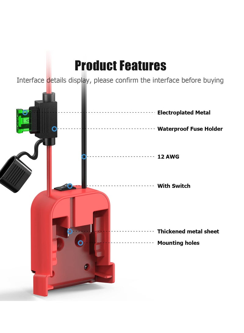 M18 Power Wheels Adapter for Milwaukee Battery 18V Battery Adapter for DIY Ride On Truck RC Toys Robotics, Upgrade Battery Conversion with Switch Fuse Holder 12AWG Wire and 30Amp Fuses Kit, Red