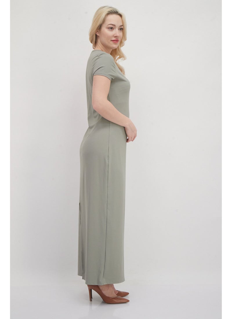 Women Plain Maxi Dress, Olive