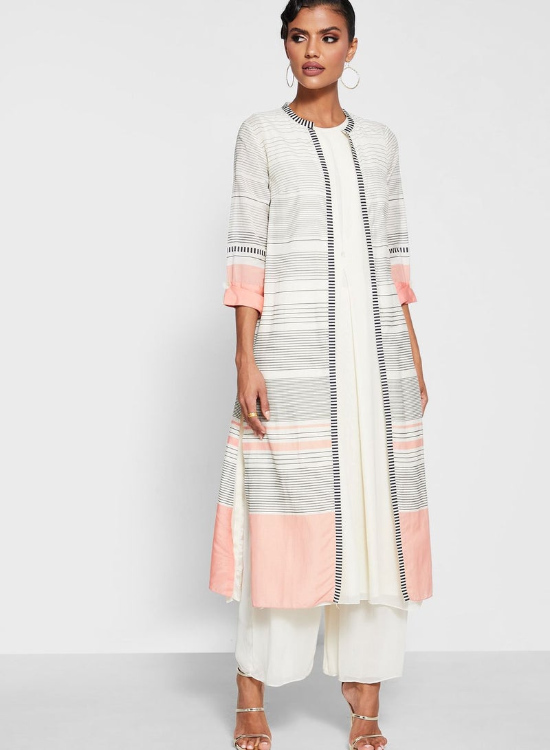 Striped Jacket & Kurti Set