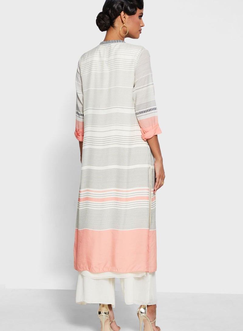 Striped Jacket & Kurti Set