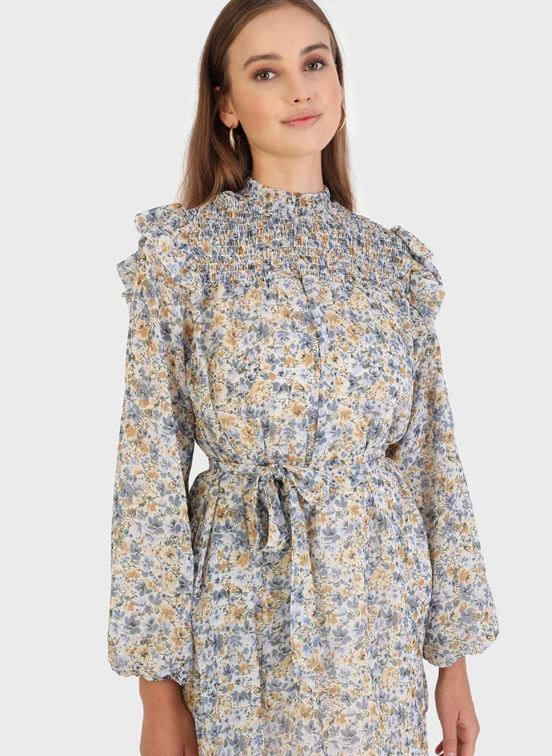 Ruffle Detail Floral Print Tunic