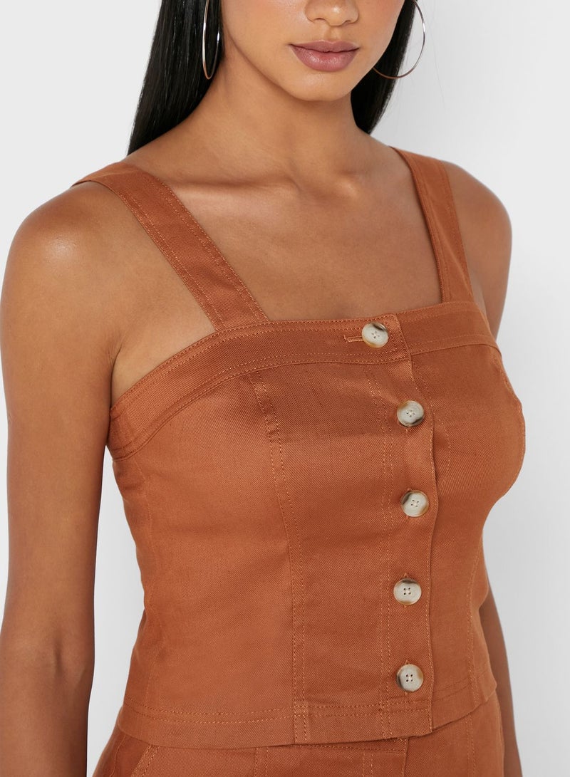 Cropped Button Detail Top