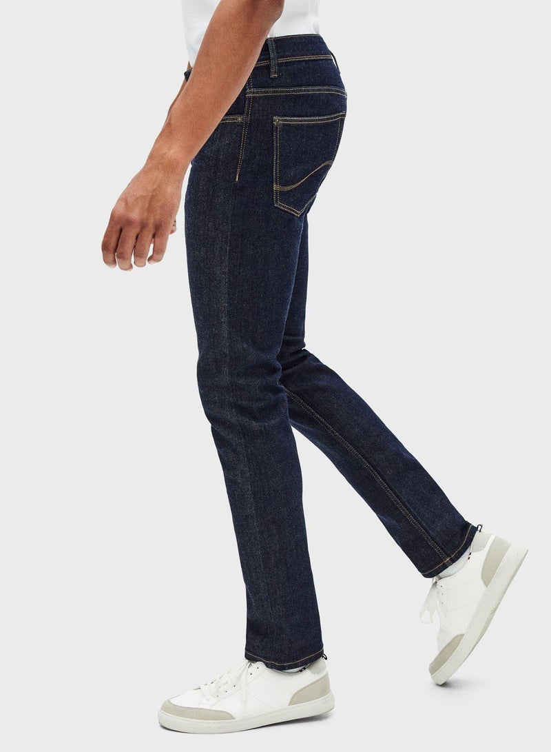 Mid Wash Straight Fit Jeans