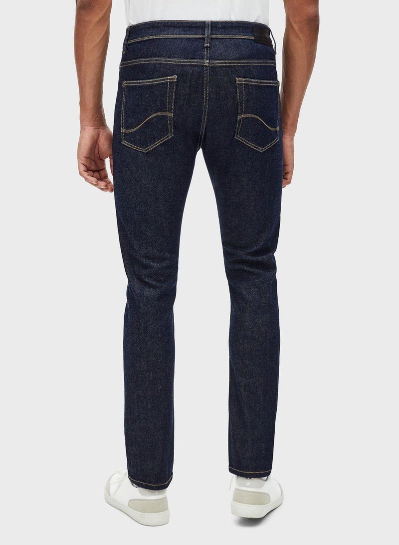 Mid Wash Straight Fit Jeans