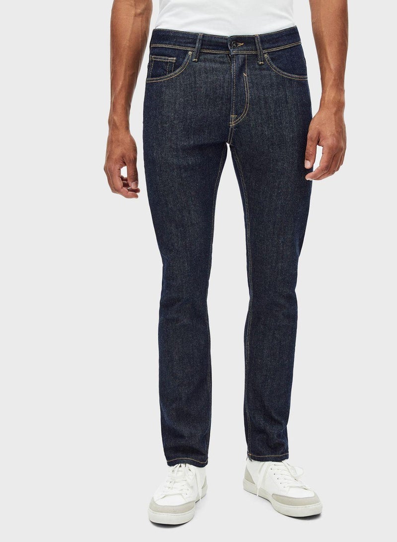 Mid Wash Straight Fit Jeans