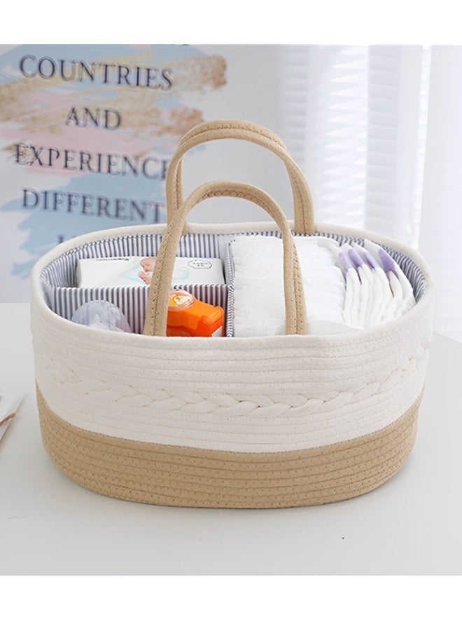 Baby Diaper Caddy Organizer Cotton Rope Diaper Storage Basket with Adjustable Divider Portable Car Travel Diapers Organizer for Newborn Boys Girls Large Capacity Baby Baskets for Storage