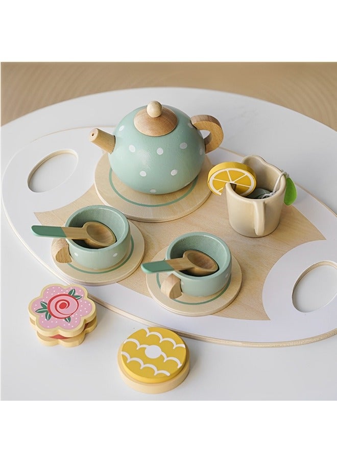 Wooden Tea Party Set for Little Girls Boys,Wooden Tea Toys with Tea Pot Cups,Toddler Tea Set Play Kitchen Accessories for Kids Tea Party Toys,Princess Kitchen Tea Party Pretend Play Toy