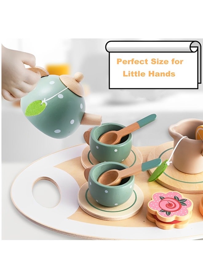 Wooden Tea Party Set for Little Girls Boys,Wooden Tea Toys with Tea Pot Cups,Toddler Tea Set Play Kitchen Accessories for Kids Tea Party Toys,Princess Kitchen Tea Party Pretend Play Toy