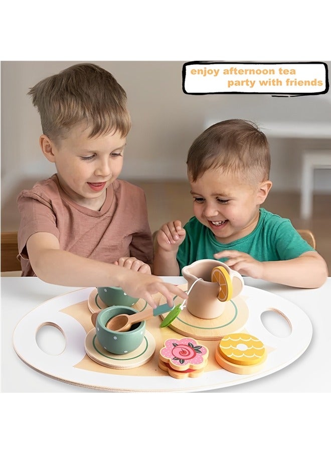 Wooden Tea Party Set for Little Girls Boys,Wooden Tea Toys with Tea Pot Cups,Toddler Tea Set Play Kitchen Accessories for Kids Tea Party Toys,Princess Kitchen Tea Party Pretend Play Toy