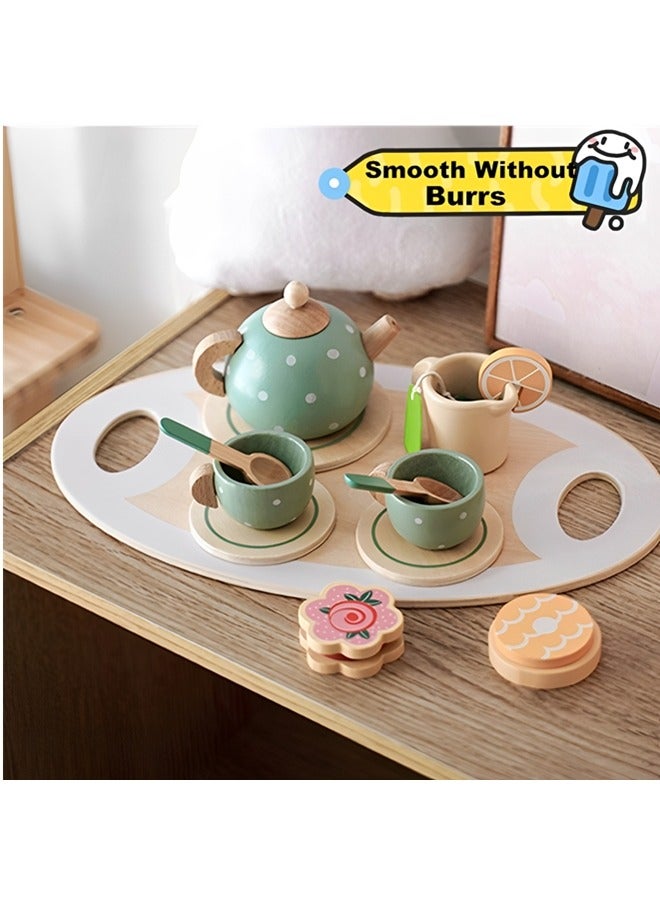 Wooden Tea Party Set for Little Girls Boys,Wooden Tea Toys with Tea Pot Cups,Toddler Tea Set Play Kitchen Accessories for Kids Tea Party Toys,Princess Kitchen Tea Party Pretend Play Toy