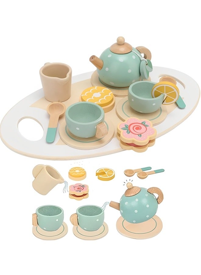 Wooden Tea Party Set for Little Girls Boys,Wooden Tea Toys with Tea Pot Cups,Toddler Tea Set Play Kitchen Accessories for Kids Tea Party Toys,Princess Kitchen Tea Party Pretend Play Toy