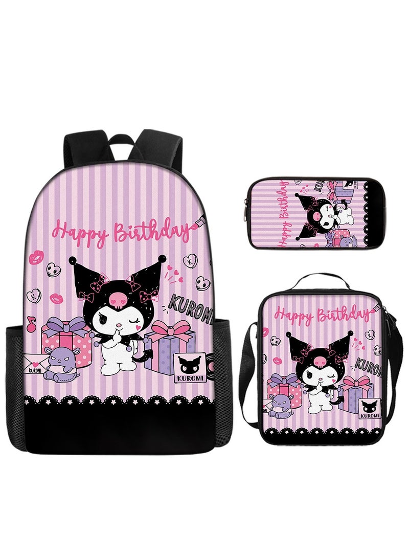 Kuromi Schoolbag Student Popular Cartoon Schoolbag Messenger Bag Pencil Case Three-Piece Set 29*16*42cm