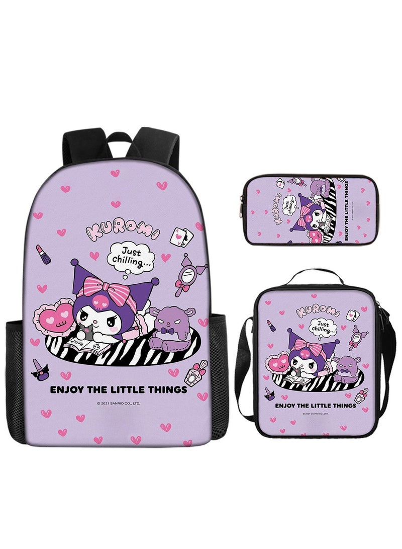 Kuromi Schoolbag Student Popular Cartoon Schoolbag Messenger Bag Pencil Case Three-Piece Set 29*16*42cm