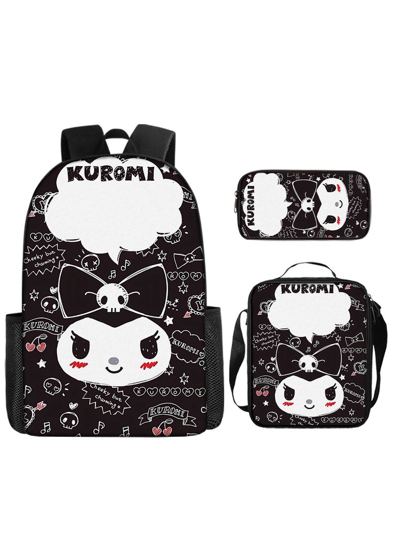 Kuromi Schoolbag Student Popular Cartoon Schoolbag Messenger Bag Pencil Case Three-Piece Set 29*16*42cm