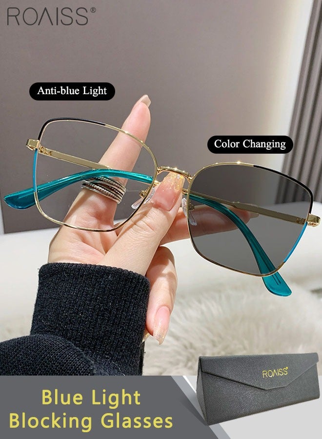 Women's Blue Light Blocking Sunglasses Anti UV and Glare Blue Light Filter Computer Glasses Cat Eye Color Changing Anti Eyestrain Headache Eyewear Gold and Black