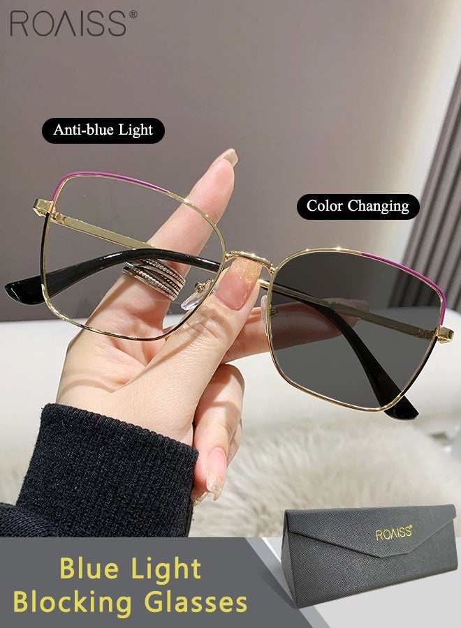 Women's Blue Light Blocking Sunglasses Anti UV and Glare Blue Light Filter Computer Glasses Cat Eye Color Changing Anti Eyestrain Headache Eyewear Gold and Purple